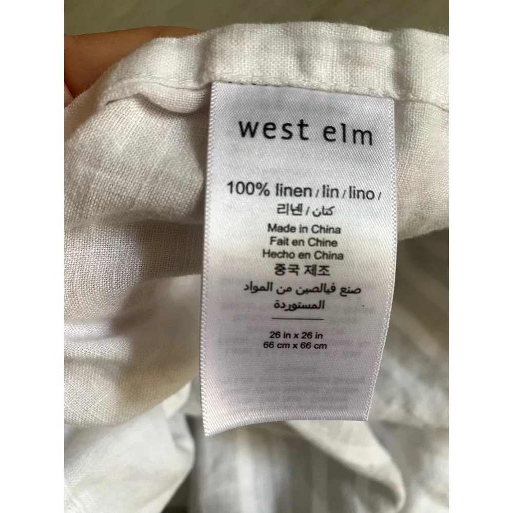 2 West Elm 100% Linen‎ Euro Sham 26x26 Grey White Ikat Stripe Envelope Closure